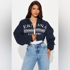 Espana Navy Cropped Hooded Jacket